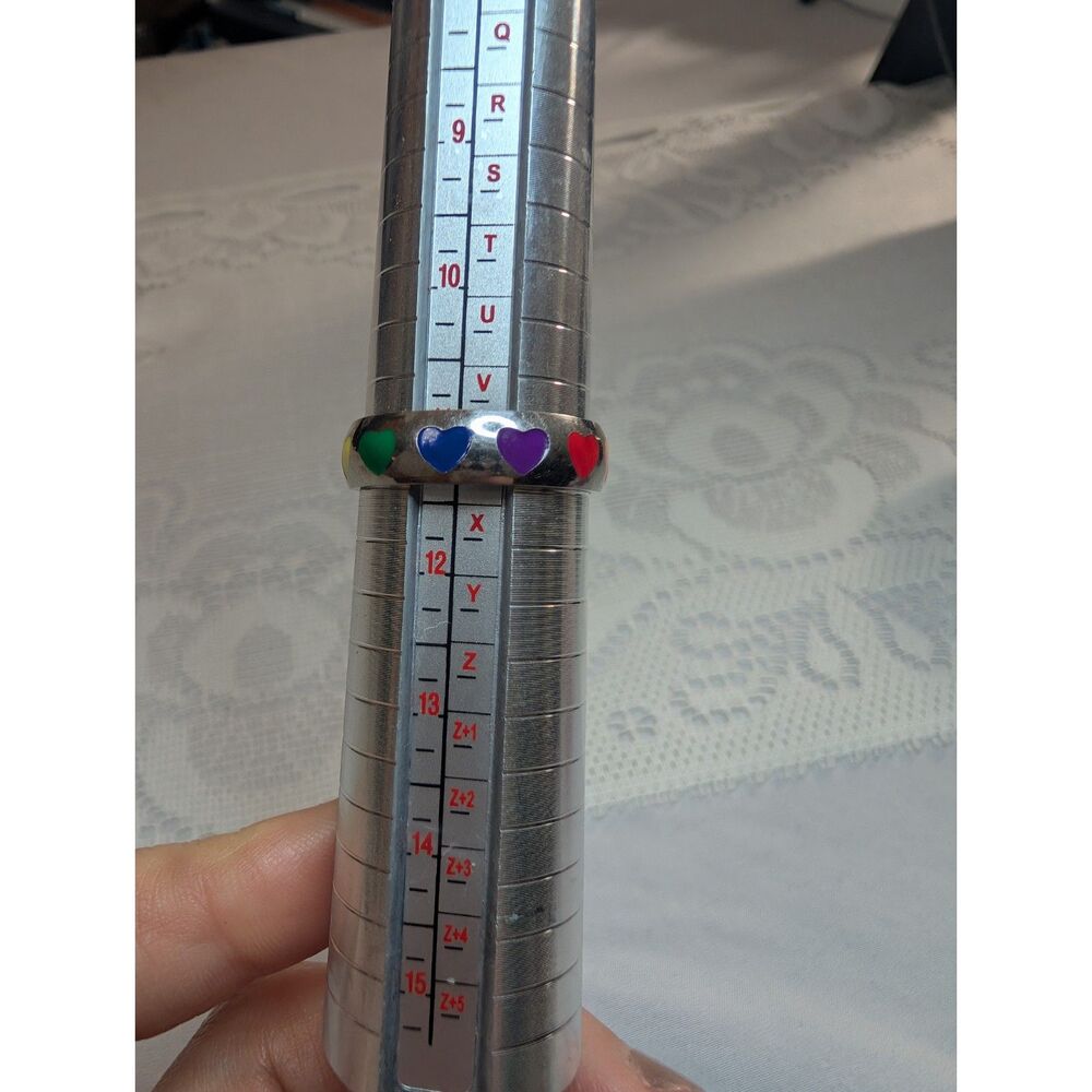 Silver Stainless Steel Rainbow Heart Ring Size 11 Cute Everyday Band - Picture 3 of 8